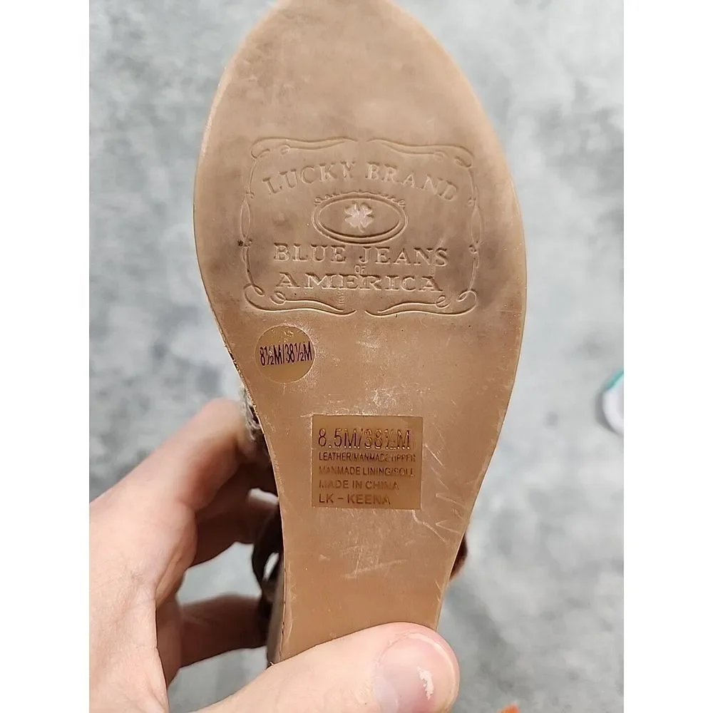 Lucky Brand High heel wedge sandals White and‎ tan strappy open toe size 8.5 - Picture 10 of 10